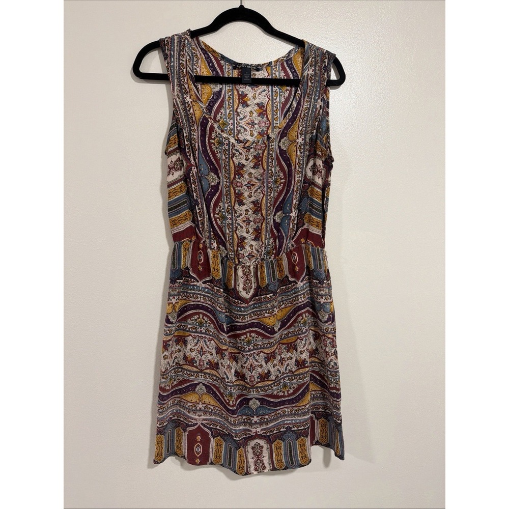 Lucky Brand Womens Small Boho Paisley Sleeveless Silk Mini Dress Gypsy Summer